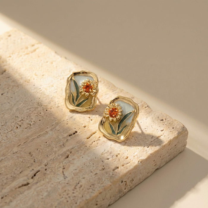 Golden Marigold Stud Earrings