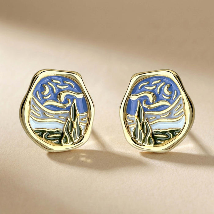 Starry Sky Landscape Stud Earrings