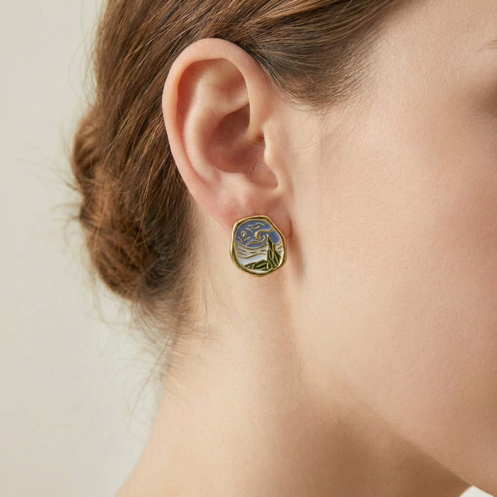 Starry Sky Landscape Stud Earrings