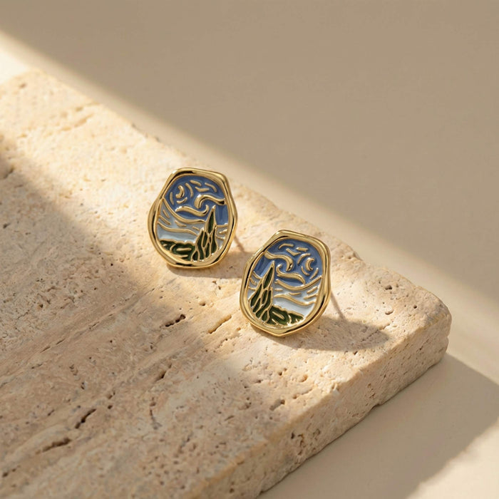 Starry Sky Landscape Stud Earrings