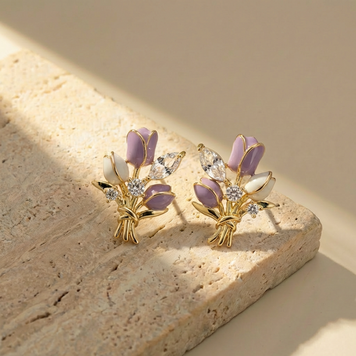 Tulip Bouquet Sparkle Stud Earrings