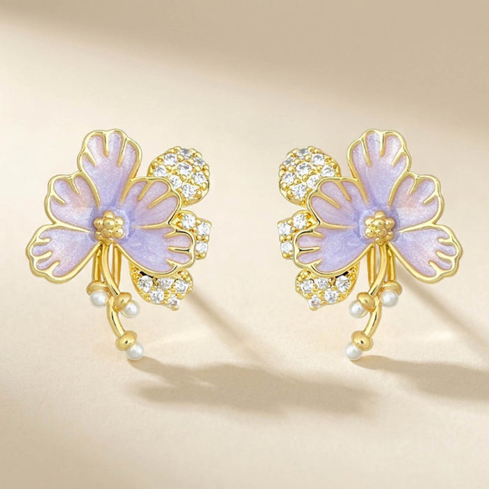 Violet Butterfly Blossom Stud Earrings