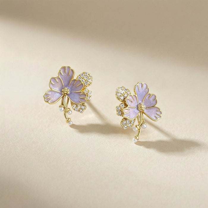 Violet Butterfly Blossom Stud Earrings
