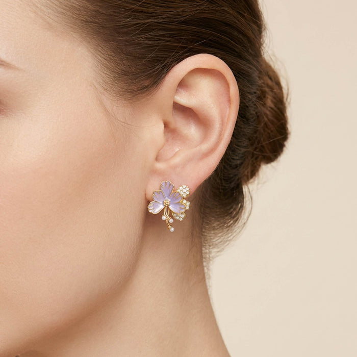 Violet Butterfly Blossom Stud Earrings