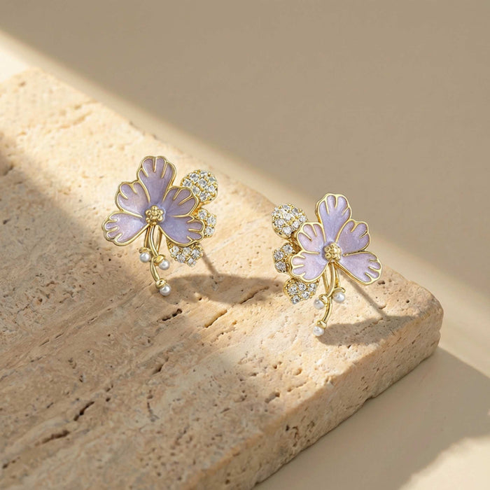 Violet Butterfly Blossom Stud Earrings