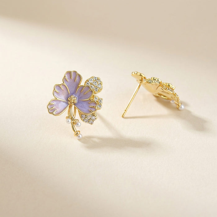 Violet Butterfly Blossom Stud Earrings